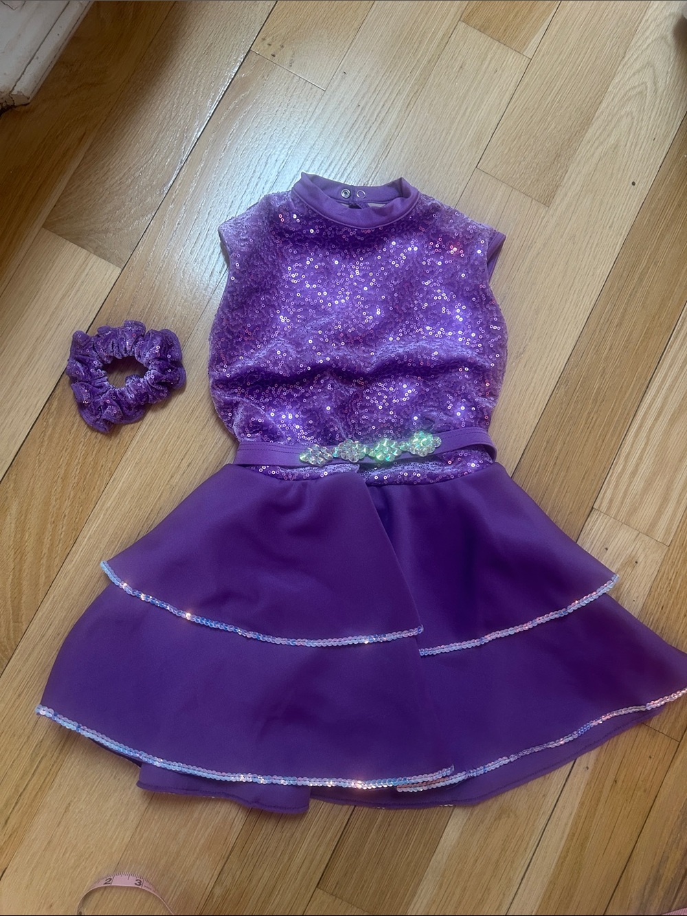 Purple Sequin Dance Costume with Scrunchie - Kids